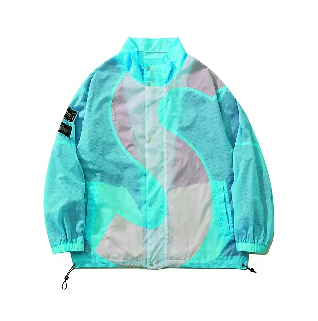 Summer Embroidered Logo Lightweight Mesh Windbreaker Outdoor Sports Color Block Unisex Jacket