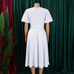 Vestidos de verano de alta calidad D3320 para mujer, casuales, con mangas abullonadas, corte en A, cintura alta, blancos, estilo africano. - Product Image 5