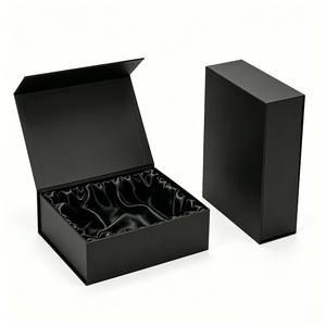 Caja de Regalo Magnética Negra al por Mayor <span class=keywords><strong>con</strong></span> MOQ Bajo y Precio Bajo, Caja Rígida de Cartón <span class=keywords><strong>con</strong></span> Forro de <span class=keywords><strong>Tela</strong></span> Satinada - Product Image 1