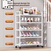 Meuble à chaussures et armoire mobile à 8 niveaux en plastique pour dortoir, maison de location, rangement d'entrée domestique