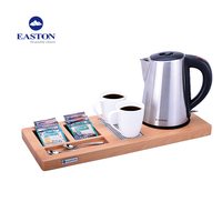 Bouilloire électrique sans fil en acier inoxydable EASTON pour chambre d'hôtel avec protection anti-ébullition à sec et plateau de bienvenue pour café