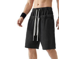 Shorts de sport pour hommes 100 % coton, style West Coast, double taille, motif flocon de neige vieilli, coupe ample en pur coton
