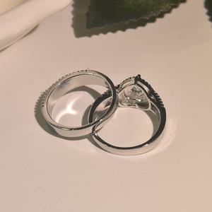 Mulheres românticas 18K White Gold Plated Sparkling Bridal Ring Set Halo em forma de coração Zirconia Noivado Banda Cobre Presente da jóia - Product Image 5