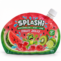 Sachet d'emballage personnalisé imprimé refermable avec bec verseur en forme de melon, kiwi, citron vert, 160g, pour snacks de gelée de fruits, avec fermeture éclair pour enfants