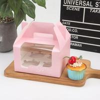 Boîtes pliables recyclables pour boulangerie, qualité alimentaire, imprimées sur mesure avec poignée, fenêtre, pelliculage mat, gaufrage, logo personnalisé, pour cupcakes