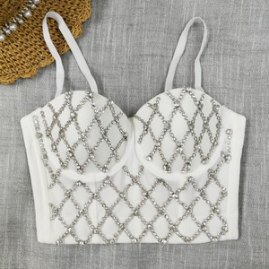 Eckiges, leicht perlenbesetztes Camisole-Top für Damen mit gerafftem Korsett, rückenfrei, sexy Fischgräten-Design, Tube-Top - Product Image 3