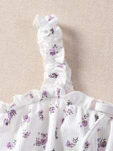 Top Corto Estivo da Ragazza con Stampa Floreale e Bordo Arricciato, Camicia Preppy di Alta Qualità per Uso Quotidiano e Feste - Product Image 3