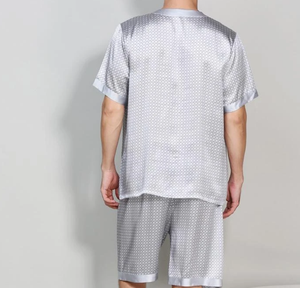 OEM di alta qualità nuova estate da <span class=keywords><strong>uomo</strong></span> manica corta di lusso in seta <span class=keywords><strong>pigiama</strong></span> Set con Shorts pigiami in seta pigiami personalizzati - Product Image 3