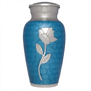 Urne funéraire en laiton rose argenté en émail bleu pour cendres humaines-Convient pour l'enterrement au cimetière ou la niche - Product Image 1