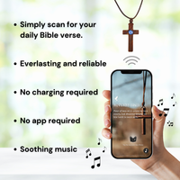 NFC Croix Collier Bracelet Ensemble 13.56MHz Bois De Santal Verre Cire et Cordon Quotidien Bible Christian OEM/ODM Versets Sans Charge RFID