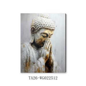 Dipinto su Tela Vintage con Buddha e Loto Rosa, Arte Murale Zen Neutra e Spirituale per Casa e Sala di Meditazione - Product Image 2