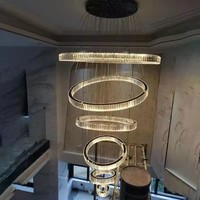 Personnalisé Moderne Hôtel Lobby Villa Escalier Grands Hauts Plafonds Cercle Lumières Led Anneaux Décoratifs De Luxe K9 Lustre En Cristal