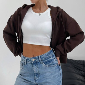 Custom Women Crop <b>Top</b> Hoodie Casual Women's Hoodies & Sweatshirts <b>Zipper</b> Cropped Oversize Hoodie for Women - Product Image 2