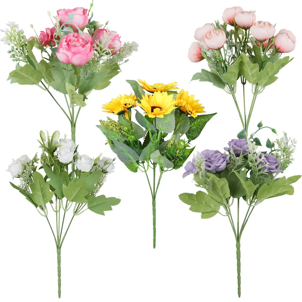 Kaliteli doğrudan toptan sevgililer yapay çiçekler 9 kafa orta güller