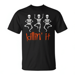 T-shirt Halloween squelette dansant, design Killin It, col rond noir, taille adulte - Product Image 2