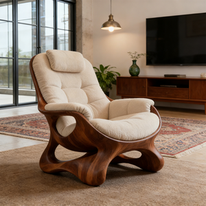 Poltrona Moderna in Legno di Noce Massiccio, Forma Organica, Sedia Singola per il Relax, Arredamento di Design Premium - Product Image 2
