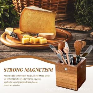 Wooden Cheese Cutlery Storage <b>Box</b> Magnetic Acacia Wood 35Pcs Kitchen <b>Tool</b> Organizer For Countertop Use - Product Image 3
