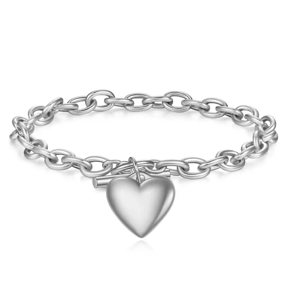 Tornozeleira feminina pingente coração, joia da moda de aço inoxidável, fecho t, formato de coração, pulseira charmosa para mulheres, 2022