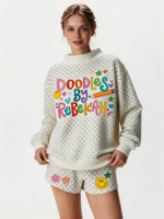Nouveauté : Sweat-shirt à col montant pour femme, à pois, longueur allongée, avec logo brodé personnalisé