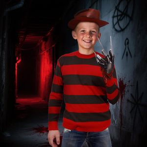Disfraz de Freddy Krueger de JoyFuncos para Niños, Sudadera a Rayas Rojas y Verdes, Guantes, Gorro, Disfraz de Halloween - Product Image 5