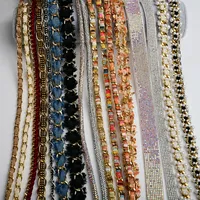 Chaîne de luxe faite à la main en strass de cristal et perles, ceinture tressée en dentelle, chaîne de taille pour vêtements DIY, collier, chaîne de sac, cordon pour téléphone portable