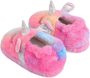 Chaussons en peluche dessin animé <span class=keywords><strong>licorne</strong></span> maison bébé chaussures de soutien semelle extérieure antidérapante floue confortable bambin enfants - Product Image 5