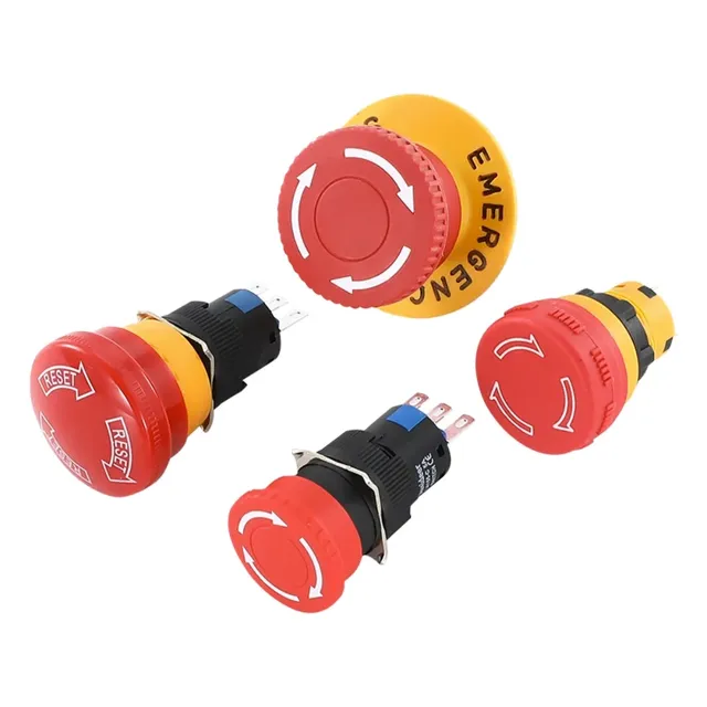 16mm Plastic Emergency Stop Switch Self Locking Red Mushroom Head Push Button Switch for Equipment Lift Elevator Latching