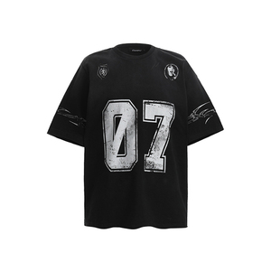 T-shirt en jersey vintage délavé à dégradé de couleurs, manches courtes, pour homme, marque streetwear de niche, imprimé lettres, coupe oversize, demi-manches - Product Image 2