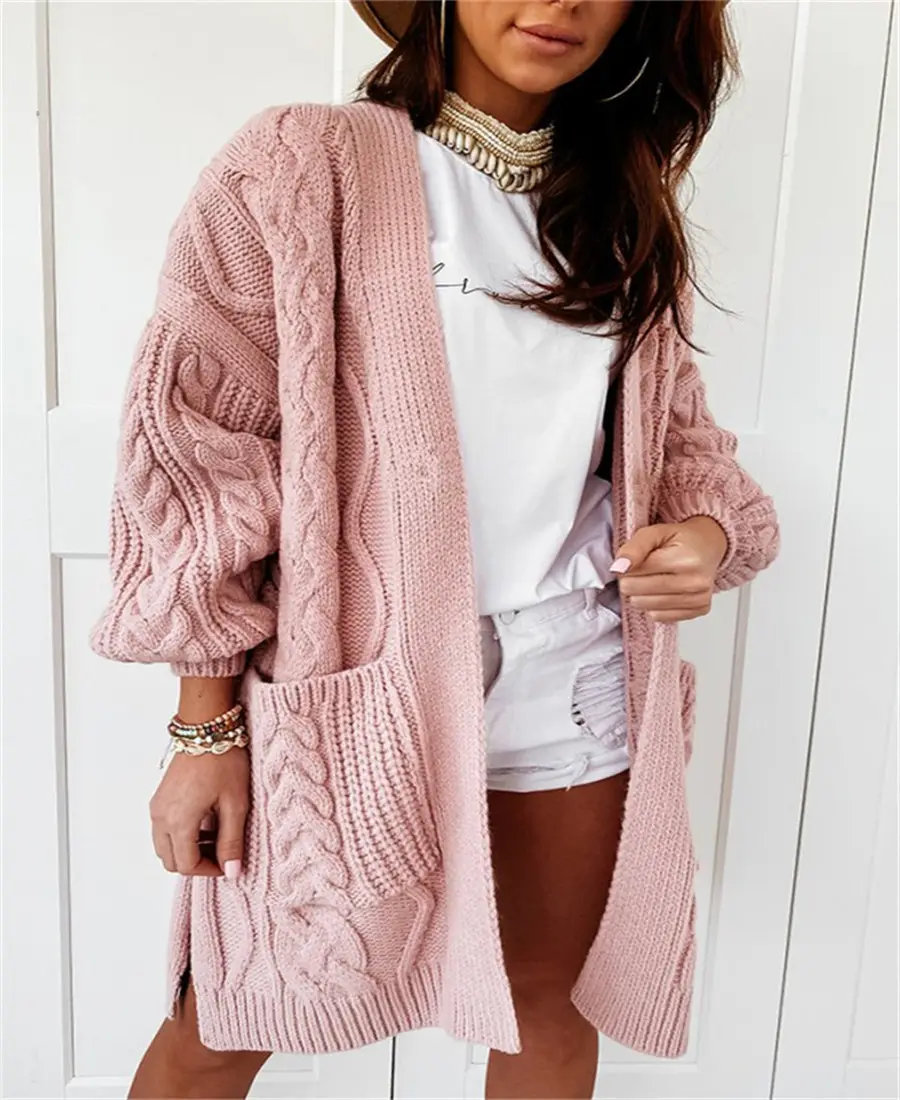 2022 autumn and winter long coat soft cashmere stretch warm twist knitted cardigan sweater women