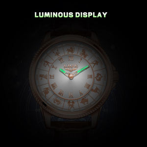 Montre d'affaires pour homme tendance, 12 constellations du zodiaque, chiffres romains, bracelet en cuir lumineux, design simple de dessin animé, cadran à aiguilles - Product Image 5