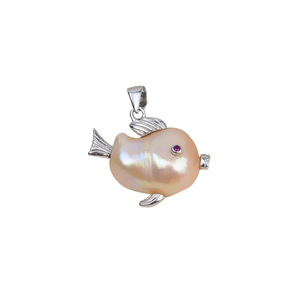 Pendentif en argent 925 fait main avec perle baroque, petit collier en forme de poisson, perle, composants de bijoux vides pour femmes - Product Image 5