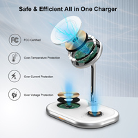 Station de charge sans fil 3-en-1 rapide 20W avec support magnétique pour téléphone et écouteurs, port Type-C