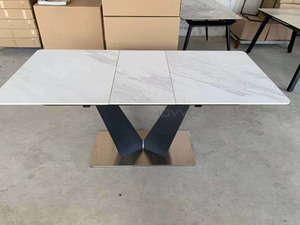 Black power rivestito in metallo e rettangolare in acciaio inossidabile piccolo che si estende tavoli da pranzo con importato in ceramica piano in laminato - Product Image 6