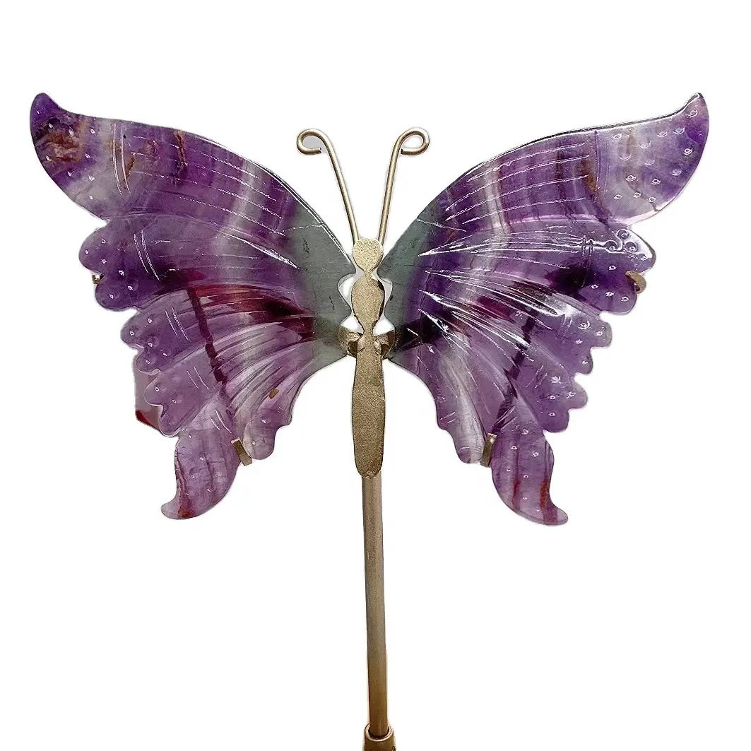 Natural Dreamy amethyst butterfly wings stent Carved Quartz Crystal gift healing