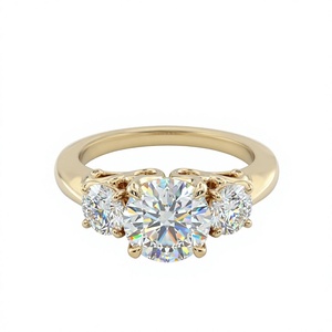 Luxury 18K 14K Gold Plated Three <b>Stone</b> Round Brilliant Lab Grown Diamond Engagement Ring Women's Solitaire Proposal Jewelry Ring - Product Image 3