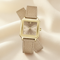 Montre Femme Tendance Seiko à Mouvement Quartz 16mm, Boîtier Carré Doré Style Affaires Simple, Bracelet en Cuir Beige, Verre Doublement Protecté