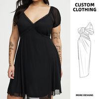 Robe Courte d'Été Noire en Dentelle pour Femme, Élégante, Col en V, Épaules Dénudées en Maille, Taille Haute, Grande Taille, Personnalisable, Décontractée, pour Soirée