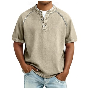 Polo de Manga Corta para <span class=keywords><strong>Hombre</strong></span>, Estilo Vintage, Cuello Henley, Estampado, Corte Holgado, Informal, Transpirable, para Verano - Product Image 6