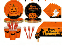 Ensemble de vaisselle jetable pour Halloween, fournitures de dîner pour les fêtes d'Halloween, ensemble de table jetable à thème citrouille, fournitures de fête