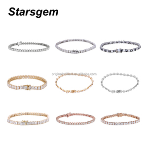 Plata de Ley 925 9K 10K 14K 18K oro Moissanite laboratorio crecido diamante zafiro rubí Esmeralda tenis pulsera cadena - Product Image 3