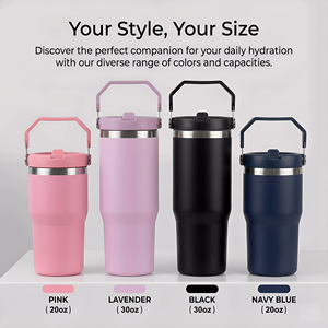 Personalized 20oz 30oz Double Wall Vacuum Insulated Tumbler <b>with</b> Flip <b>Straw</b> Lid and Ergonomic Handle for Outdoor Camping Travel - Product Image 2