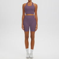 Nouvel ensemble de yoga transfrontalier effet seconde peau, dos nageur, taille haute, anti-transpiration, 2 pièces, short de fitness pour femme, entraînement sportif
