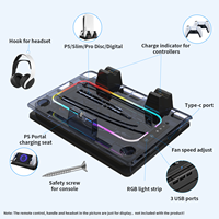 GAMINJA Station de charge rapide RGB ultra-mince en plastique avec refroidissement et supports pour PS5/Slim/Pro (version disque et numérique)