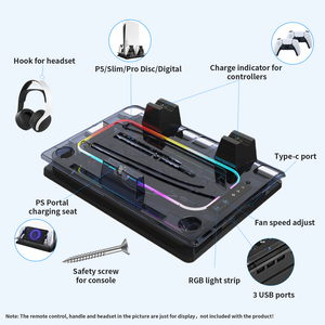 Stazione di ricarica rapida GAMINJA RGB, supporto di ricarica in plastica ultrasottile con raffreddamento e supporti per PS5/Slim/Pro Disc e Digital <span class=keywords><strong>PS</strong></span> 5 - Product Image 2