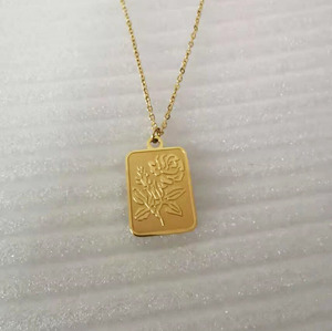 Collana con medaglione floreale personalizzato in acciaio inossidabile con simboli in rilievo incisi collana con ciondolo rettangolo <span class=keywords><strong>fiore</strong></span> rosa - Product Image 3