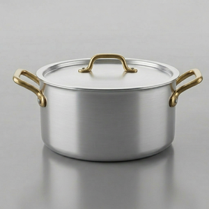 Cacerolas Redondas de Acero Inoxidable con Acabado Pulido Espejo y Asa de Latón, Calentador de Alimentos, Olla para Servir, Utensilios de Cocina - Product Image 1