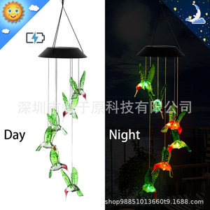 Campana de Viento Solar con Forma de Colibrí, Luz LED de Color Cambiante, Decoración Colgante para Jardín, Impermeable y Recargable - Product Image 3