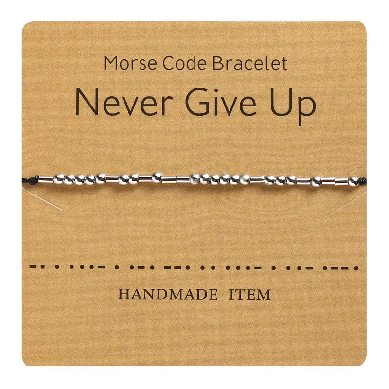 Wholesale Couple Best Friend Gift Adjustable Wrap String Silver Plated Copper Beads Morse Code Bracelet Jewelry