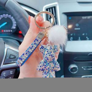 New Style Luxury Designer Rhinestone Teddy Bear <b>Key</b> Chain <b>Key</b> <b>Ring</b> Wristlet Fur Keychain - Product Image 6