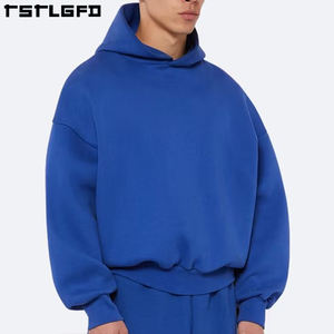 Fabricants de sweat à capuche écologique poids lourd sans ficelle coton éponge français personnalisé recadrée surdimensionné Boxy sweat à capuche hommes à capuche - Product Image 3